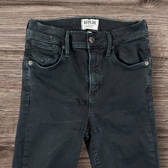 AGOLDE Sophie High Rise Skinny Ruthless Black Distressed Jeans Sz: 25 - Picture 1 of 12